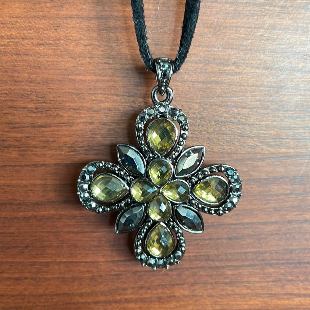 Lia Sophia jewel pendant on black cord necklace